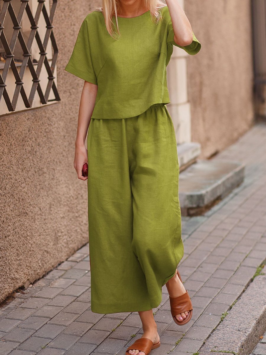 European And American Women's Linen Casual Loose Solid Color Suit Two-piece Women | Luxury Home Accessories | Heulog Glow