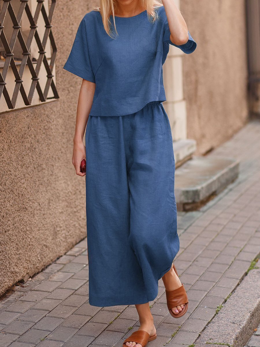 European And American Women's Linen Casual Loose Solid Color Suit Two-piece Women | Luxury Home Accessories | Heulog Glow