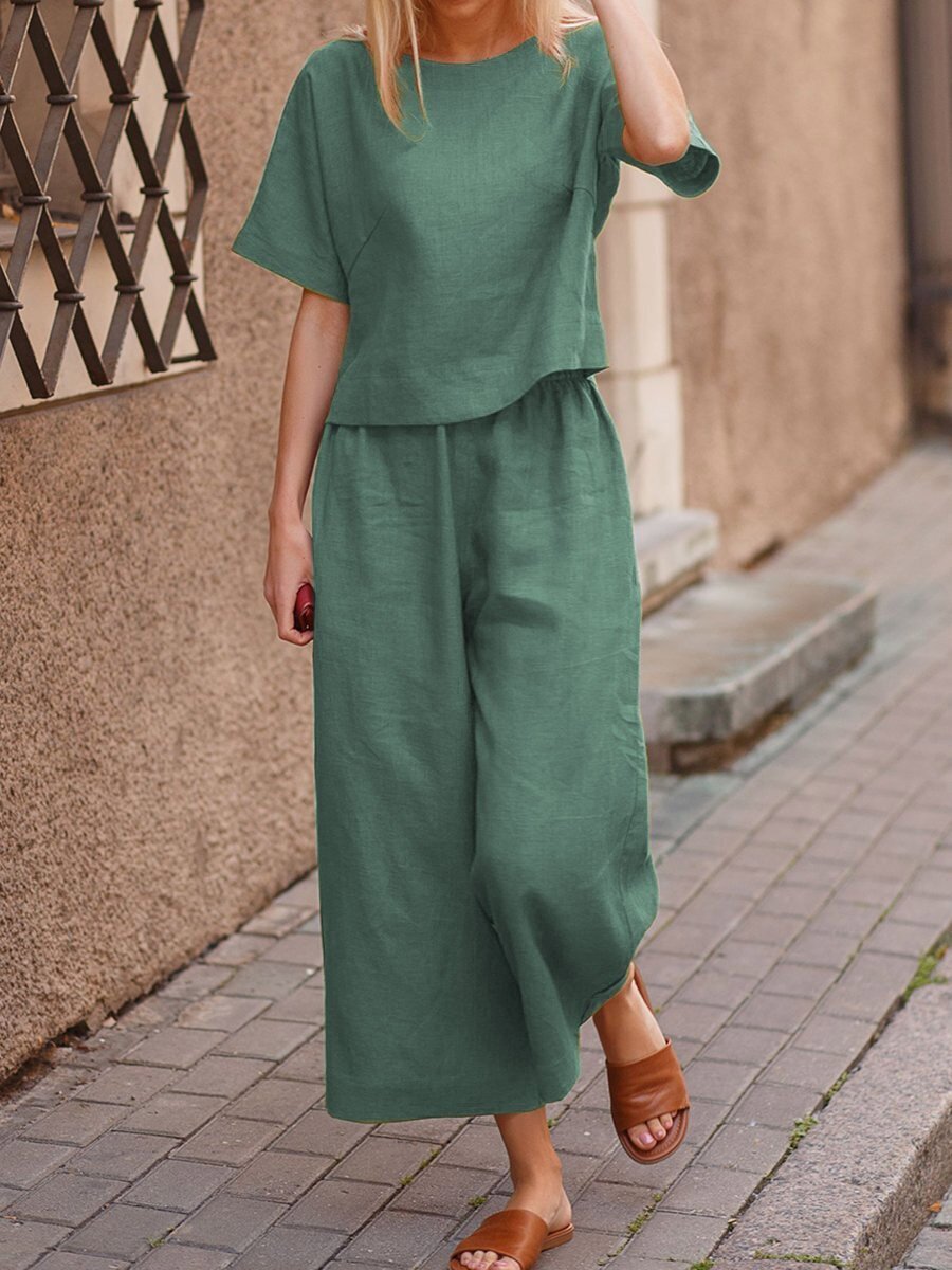 European And American Women's Linen Casual Loose Solid Color Suit Two-piece Women | Luxury Home Accessories | Heulog Glow