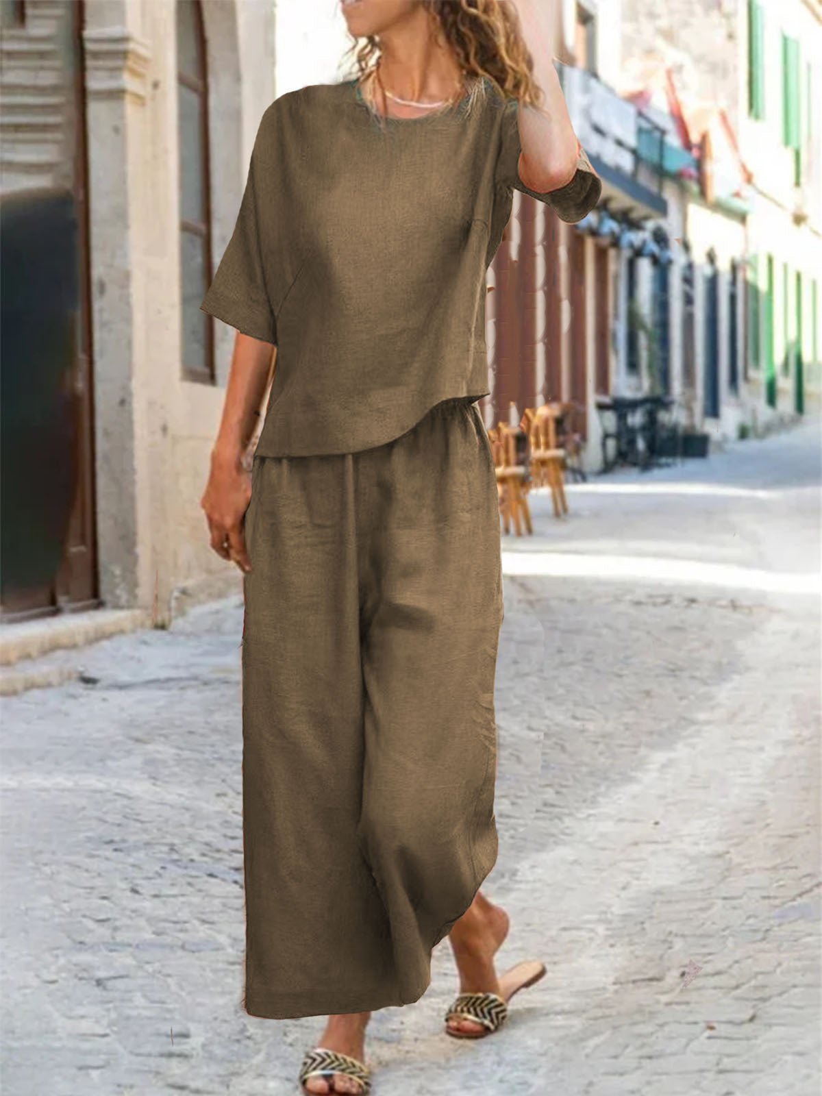 European And American Women's Linen Casual Loose Solid Color Suit Two-piece Women | Luxury Home Accessories | Heulog Glow