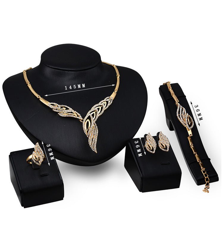 Exaggerated Bridal Gift Female Fashion Jewelry Set Necklace Earrings Ring Bracelet Four-piece Set | Luxury Home Accessories | Heulog Glow