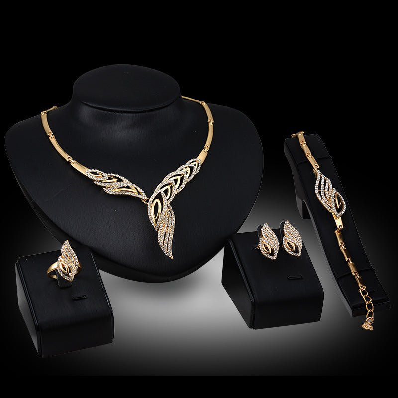 Exaggerated Bridal Gift Female Fashion Jewelry Set Necklace Earrings Ring Bracelet Four-piece Set | Luxury Home Accessories | Heulog Glow