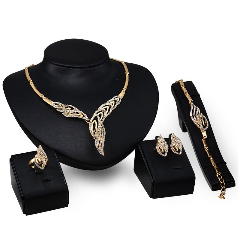 Exaggerated Bridal Gift Female Fashion Jewelry Set Necklace Earrings Ring Bracelet Four-piece Set | Luxury Home Accessories | Heulog Glow