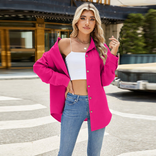 Fashion Lapel Single-breasted Shirt Loose Solid Color Long Sleeve Top Womens Clothing