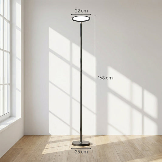 HOMCOM Uplighter Floor Lamp with Tuya App and Music Sync, Standing Lamp with Adjustable Head for Living Room Bedroom, Black