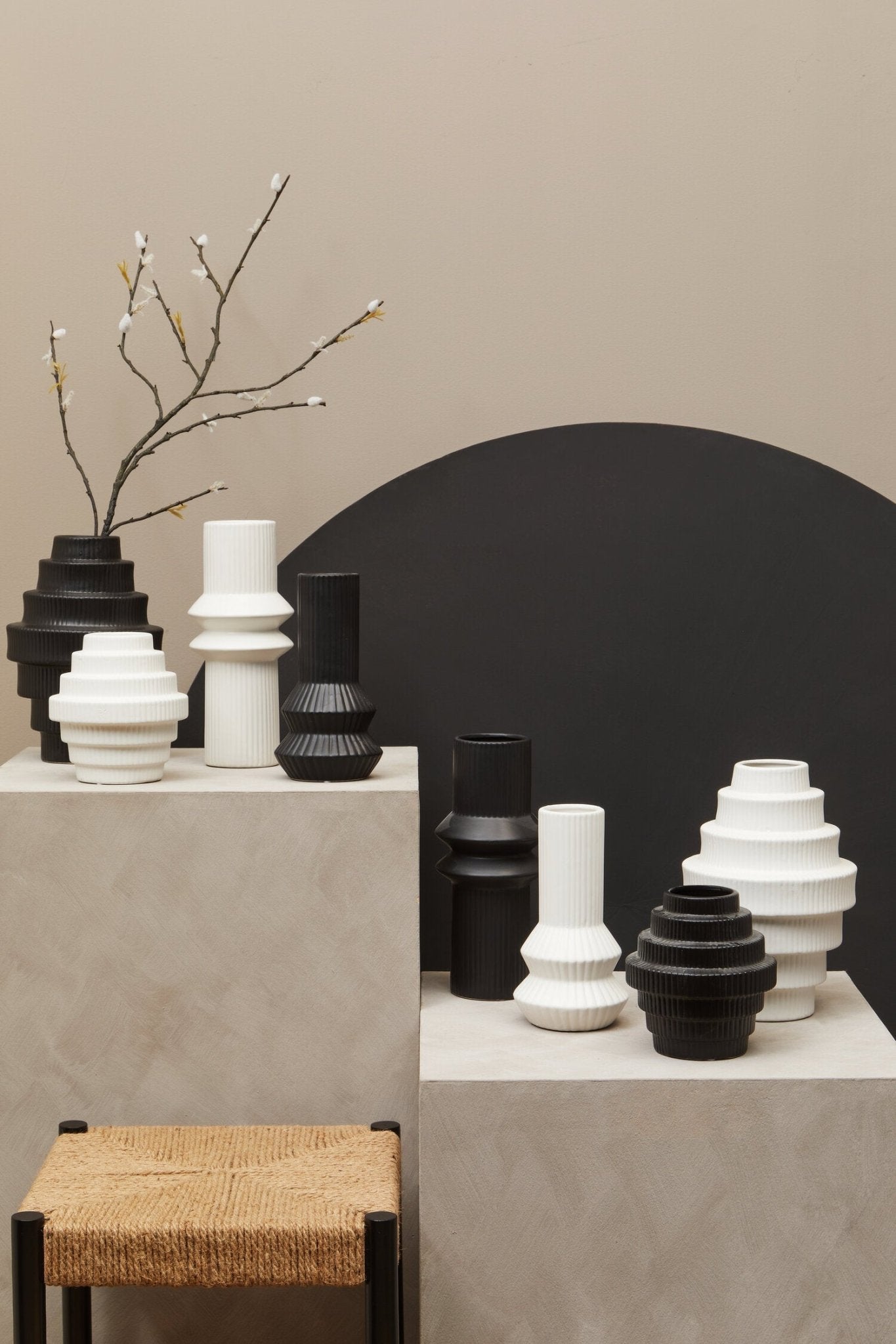 Fabia Black Large Step Design Vase | Luxury Home Accessories | Heulog Glow