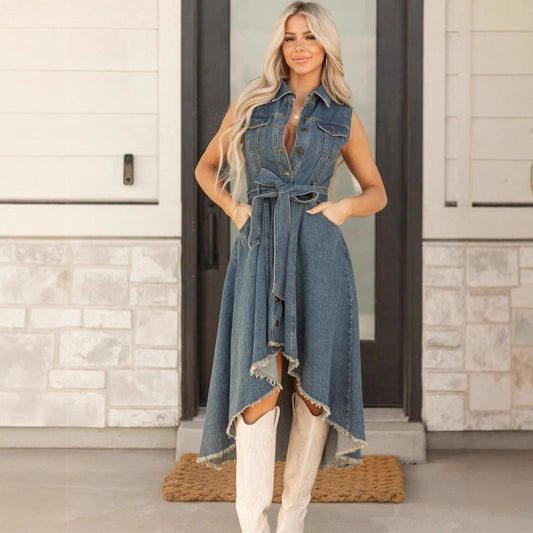 Sleeveless Irregular With Personality Raw Edge Dress