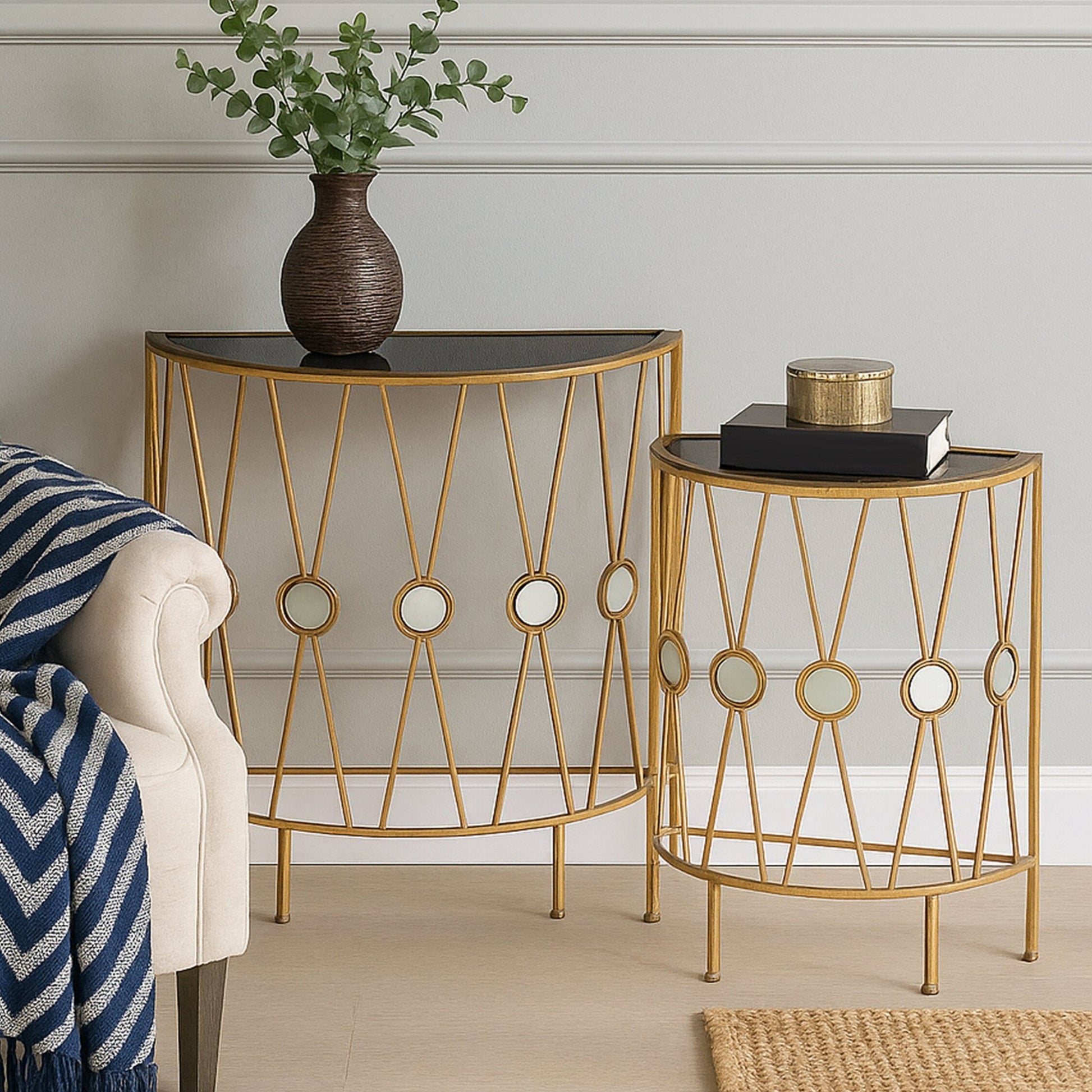 Faiza Set Of 2 Cross Design Console Tables | Luxury Home Accessories | Heulog Glow