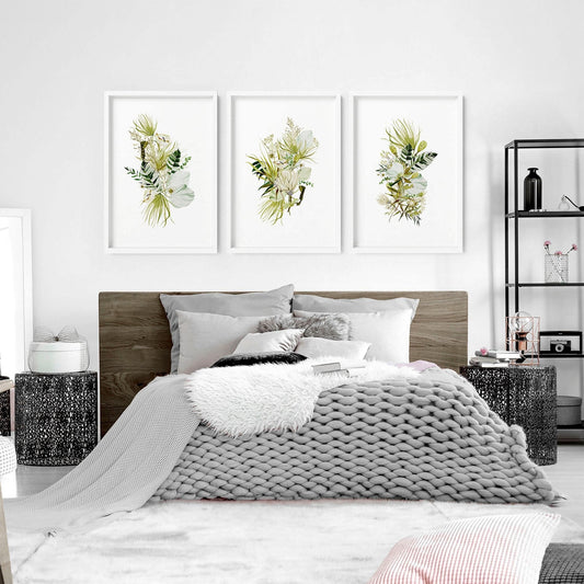 Framed Wall Art for Bedroom – Set of 3 Botanical Prints