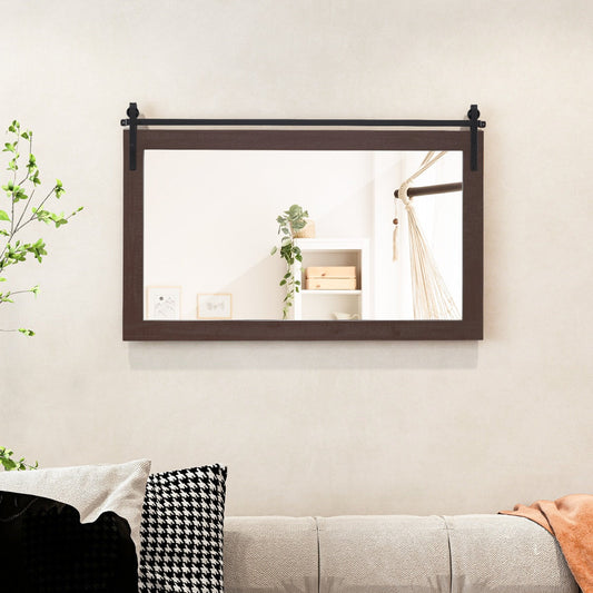 Farmhouse Bathroom Wall Mirro with Fir Wood Frame-Walnut