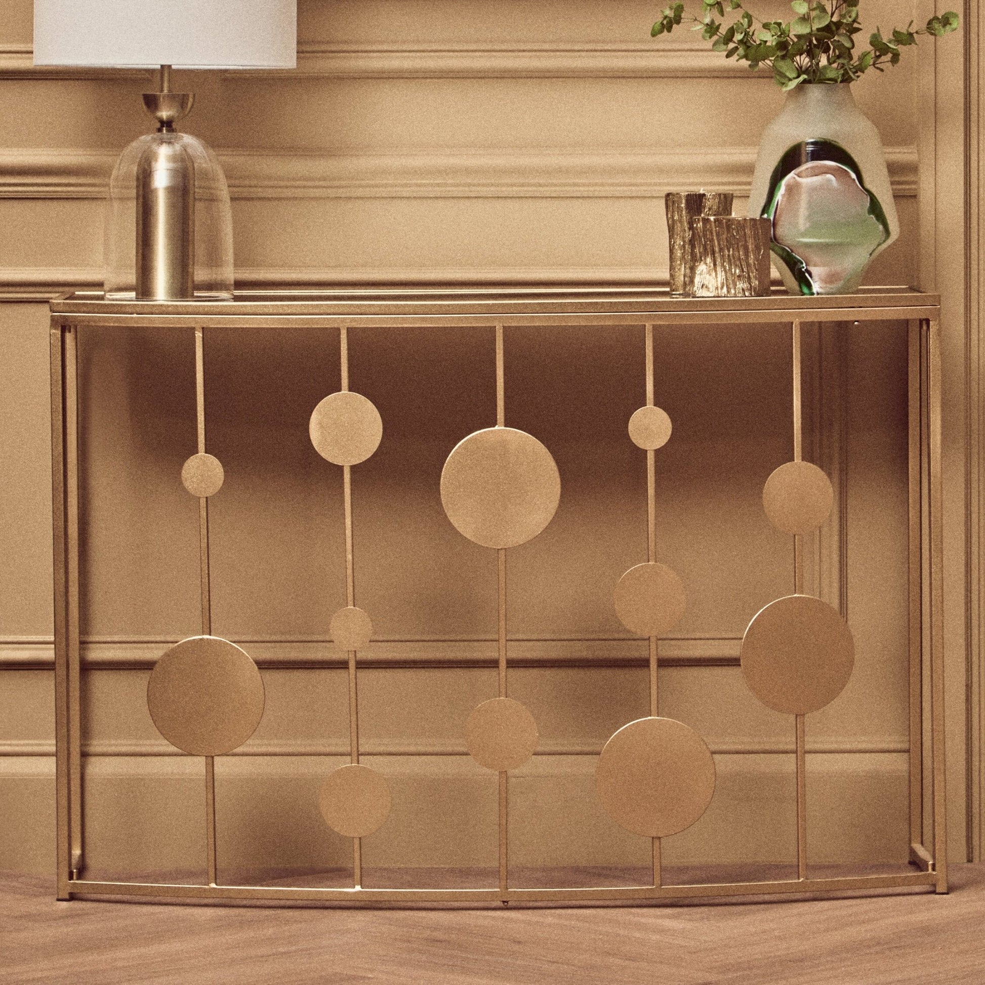 Farran Champagne Gold Finish Console Table With Mirror Top | Luxury Home Accessories | Heulog Glow