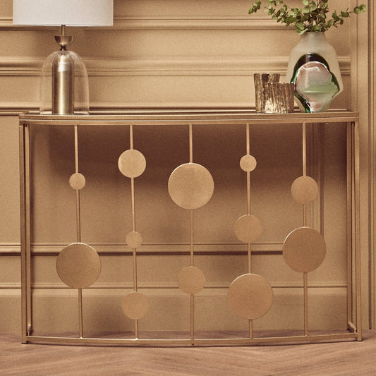 Farran Champagne Gold Finish Console Table With Mirror Top | Luxury Home Accessories | Heulog Glow