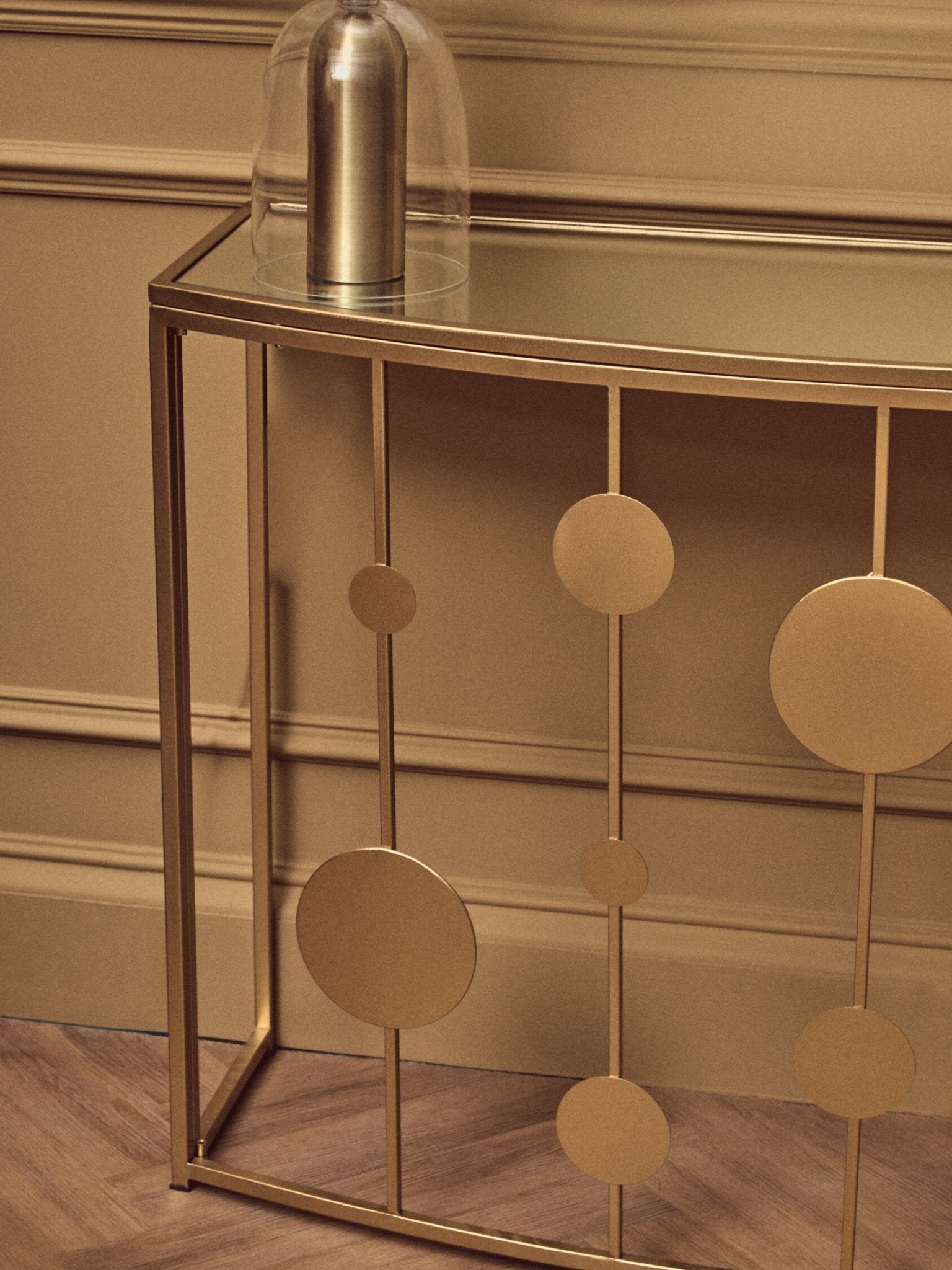 Farran Champagne Gold Finish Console Table With Mirror Top | Luxury Home Accessories | Heulog Glow