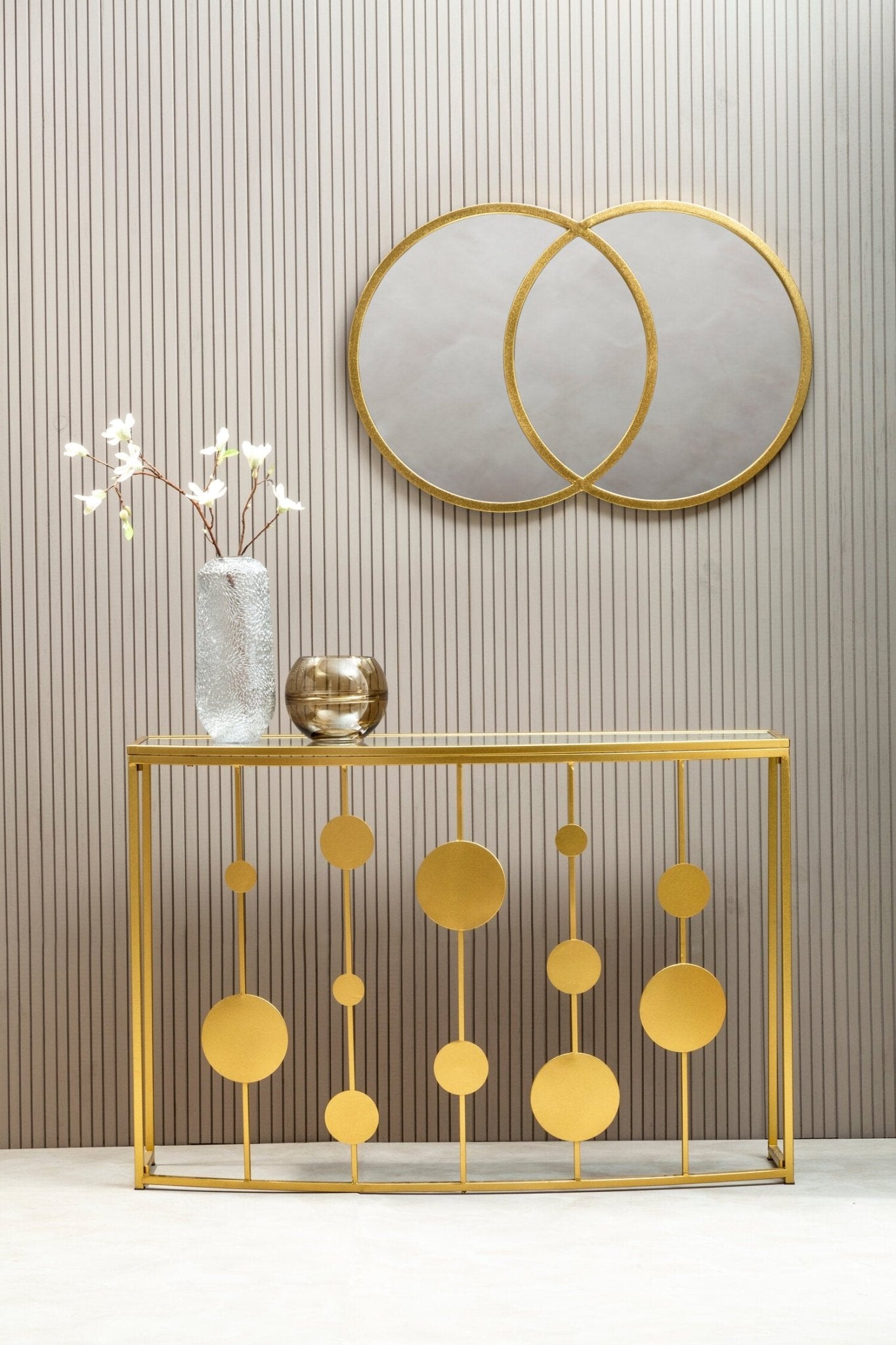 Farran Champagne Gold Finish Console Table With Mirror Top | Luxury Home Accessories | Heulog Glow