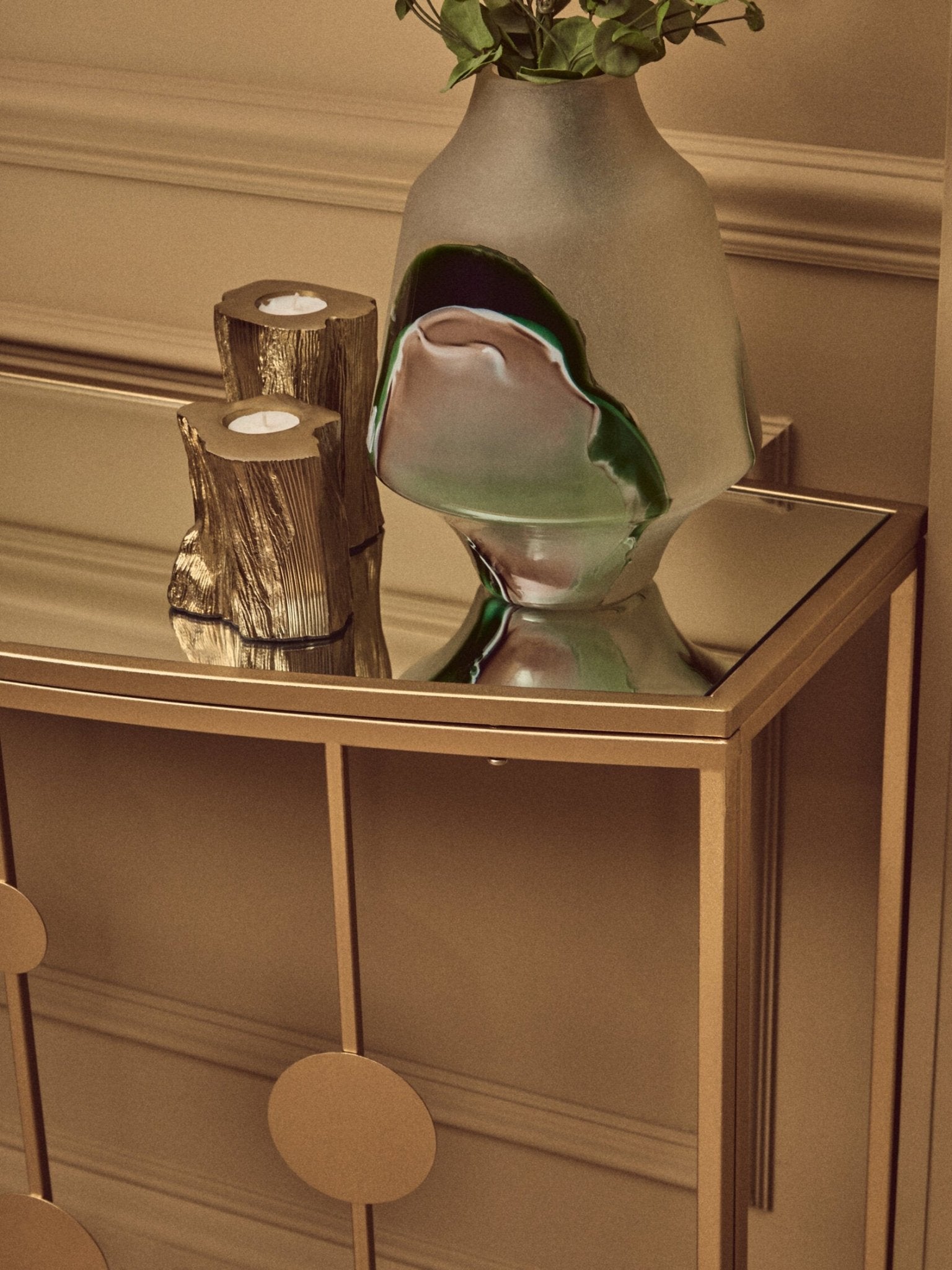 Farran Champagne Gold Finish Console Table With Mirror Top | Luxury Home Accessories | Heulog Glow