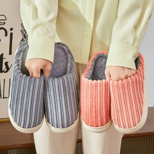 Fashion Corduroy Stripe Slippers For Women Warm Winter House Shoes Indoor Floor Bedroom Solid Color Non-slip Plush Slippers | Luxury Home Accessories | Heulog Glow