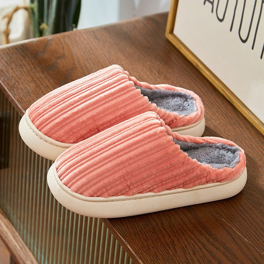 Fashion Corduroy Stripe Slippers For Women Warm Winter House Shoes Indoor Floor Bedroom Solid Color Non-slip Plush Slippers | Luxury Home Accessories | Heulog Glow