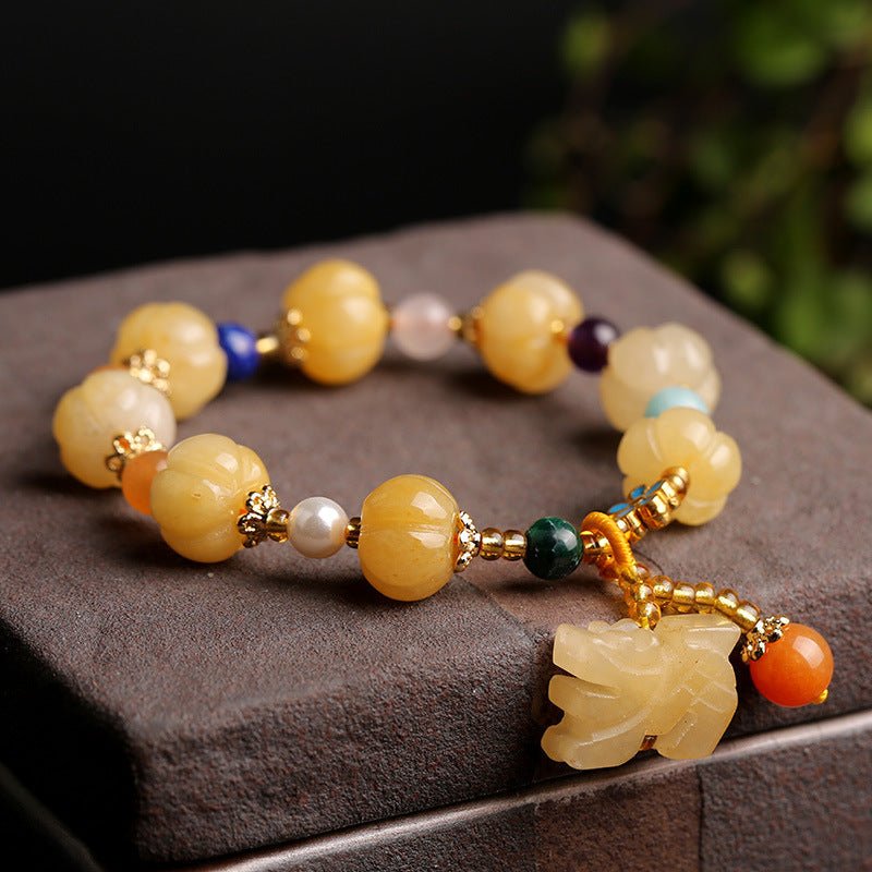 Fashion Golden Silk Jade Lotus Beads Jade Beaded Bracelet | Luxury Home Accessories | Heulog Glow