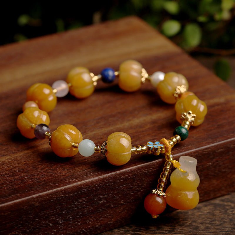 Fashion Golden Silk Jade Lotus Beads Jade Beaded Bracelet | Luxury Home Accessories | Heulog Glow