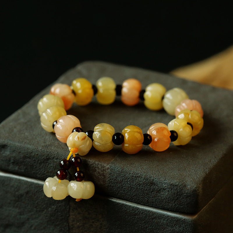 Fashion Golden Silk Jade Lotus Beads Jade Beaded Bracelet | Luxury Home Accessories | Heulog Glow