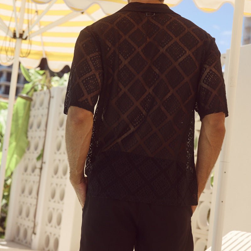 Fashion Mens Clothing Men's Hollow-out Breathable Short-sleeved Lapel Casual Shirt | Luxury Home Accessories | Heulog Glow