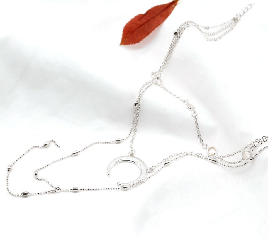 Fashion Multilayer Crescent Moon Choker Necklace With Bead Chain Initial Necklace Pendant On Neck Beads For Jewelry Making | Luxury Home Accessories | Heulog Glow
