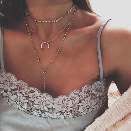 Fashion Multilayer Crescent Moon Choker Necklace With Bead Chain Initial Necklace Pendant On Neck Beads For Jewelry Making | Luxury Home Accessories | Heulog Glow