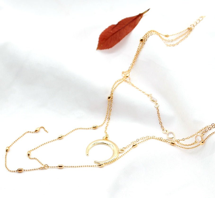 Fashion Multilayer Crescent Moon Choker Necklace With Bead Chain Initial Necklace Pendant On Neck Beads For Jewelry Making | Luxury Home Accessories | Heulog Glow