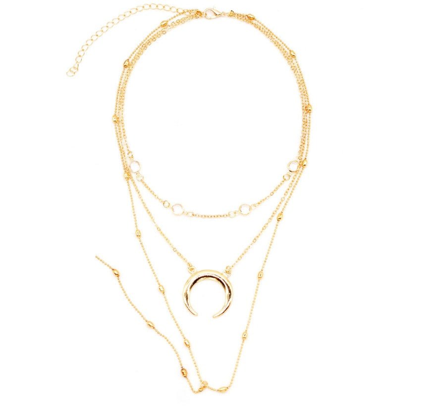 Fashion Multilayer Crescent Moon Choker Necklace With Bead Chain Initial Necklace Pendant On Neck Beads For Jewelry Making | Luxury Home Accessories | Heulog Glow