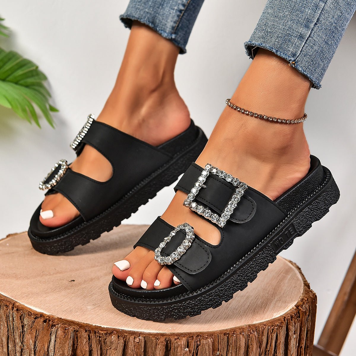 Fashion Rhinestone Belt Buckle Platform Sandals | Luxury Home Accessories | Heulog Glow