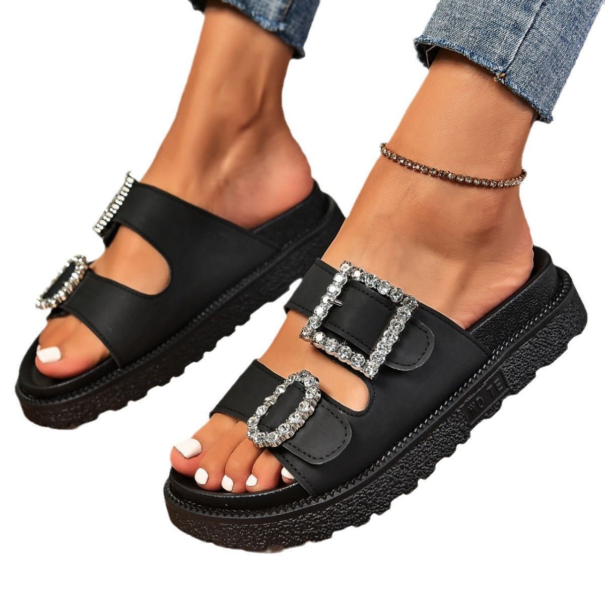 Fashion Rhinestone Belt Buckle Platform Sandals | Luxury Home Accessories | Heulog Glow
