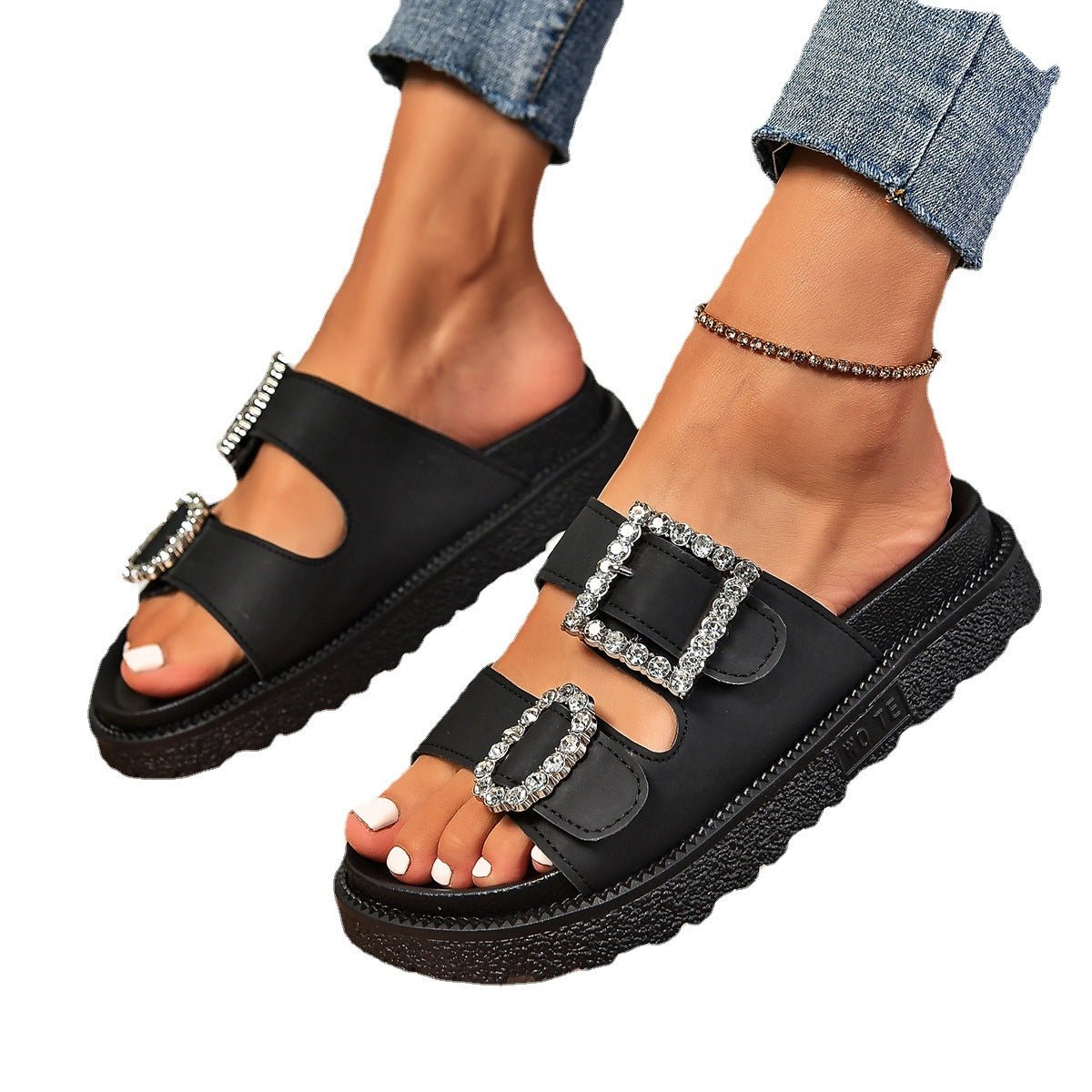 Fashion Rhinestone Belt Buckle Platform Sandals | Luxury Home Accessories | Heulog Glow