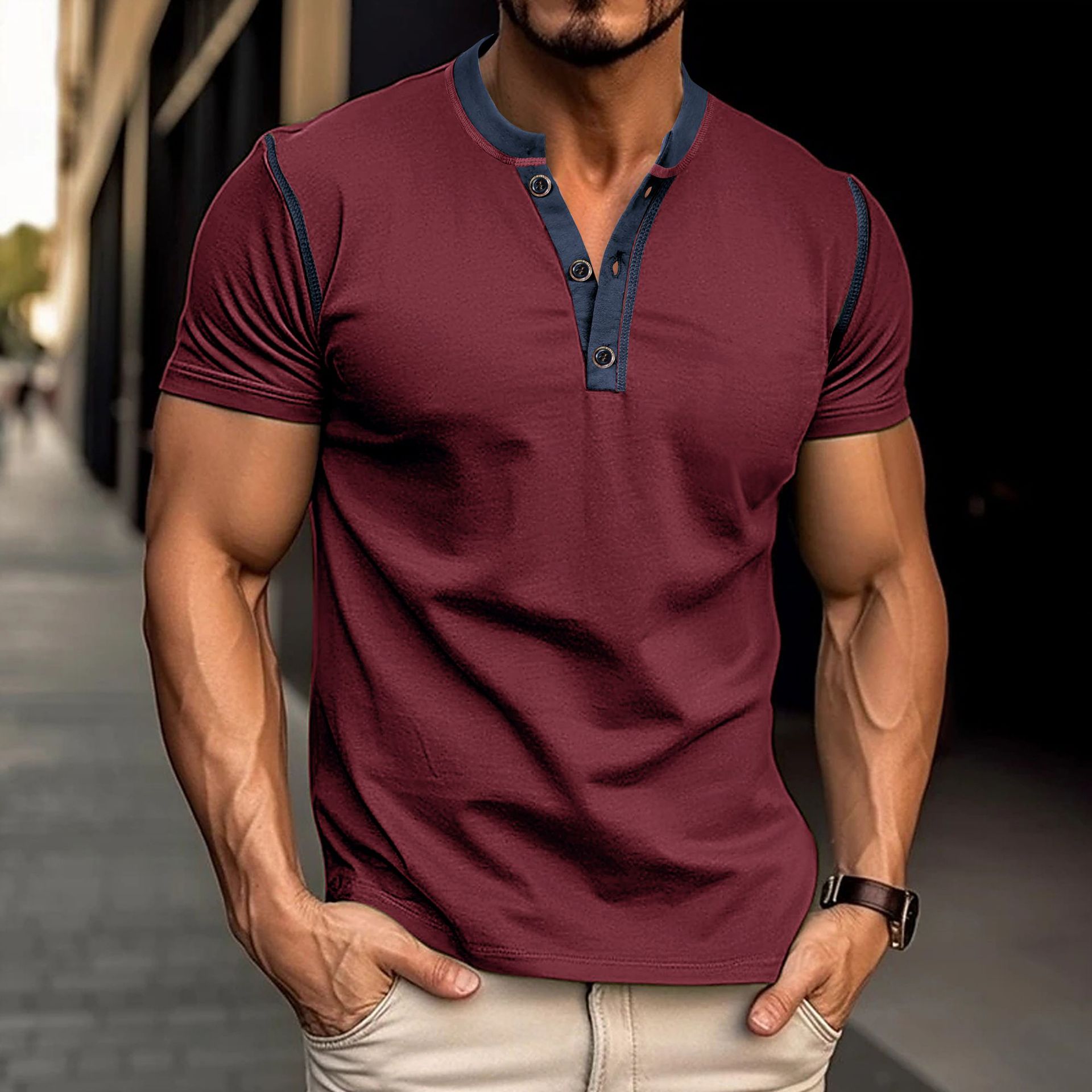 Fashion Short-sleeved Polo Shirt Summer Button V-neck T-shirt Tops Mens Clothing | Luxury Home Accessories | Heulog Glow