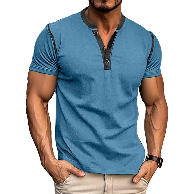 Fashion Short-sleeved Polo Shirt Summer Button V-neck T-shirt Tops Mens Clothing | Luxury Home Accessories | Heulog Glow