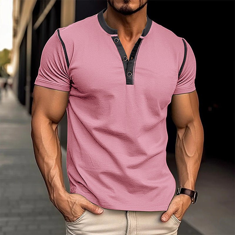 Fashion Short-sleeved Polo Shirt Summer Button V-neck T-shirt Tops Mens Clothing | Luxury Home Accessories | Heulog Glow