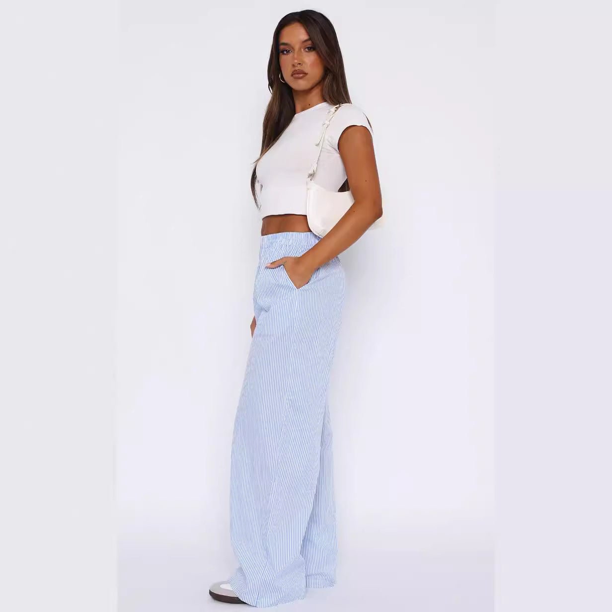Fashion Y2K Striped Straight Trousers Summer Elastic High Waist Wide Leg Pants For Women | Luxury Home Accessories | Heulog Glow