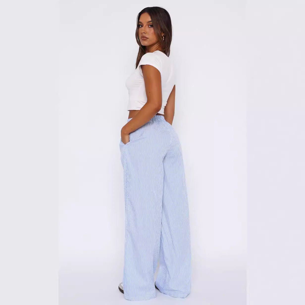 Fashion Y2K Striped Straight Trousers Summer Elastic High Waist Wide Leg Pants For Women | Luxury Home Accessories | Heulog Glow