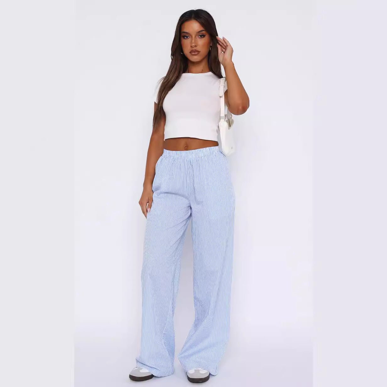 Fashion Y2K Striped Straight Trousers Summer Elastic High Waist Wide Leg Pants For Women | Luxury Home Accessories | Heulog Glow