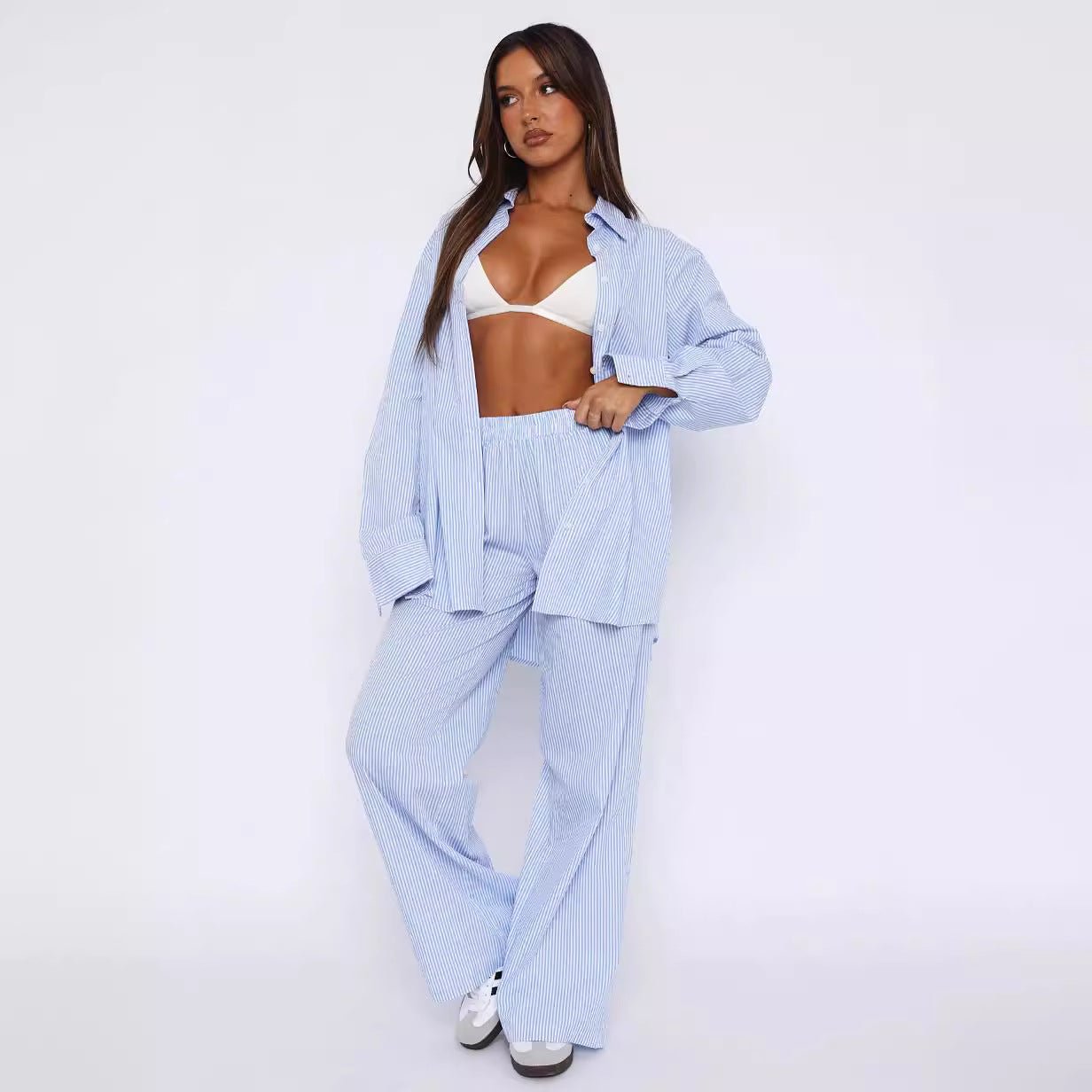 Fashion Y2K Striped Straight Trousers Summer Elastic High Waist Wide Leg Pants For Women | Luxury Home Accessories | Heulog Glow