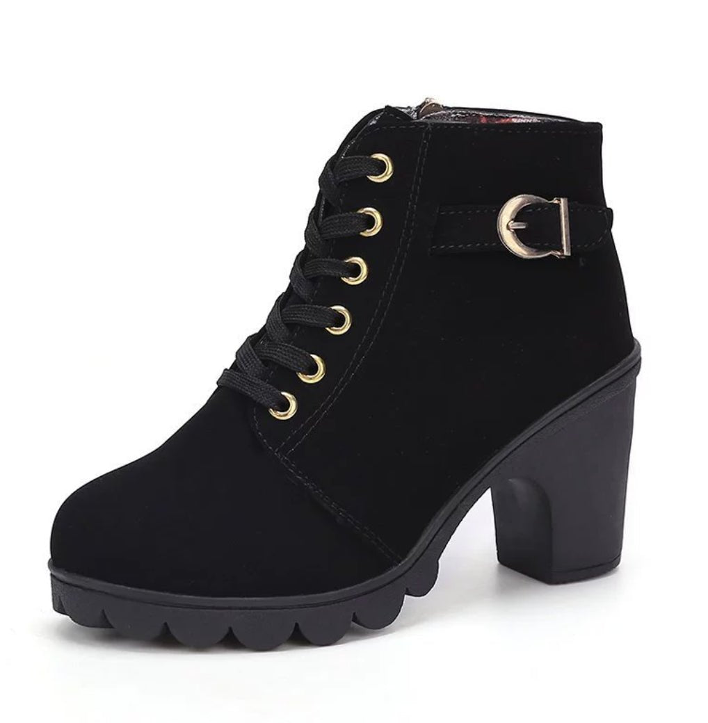 Fashoin Leopard Print Ankle Square Heel Suede Lace-up Zip Boots Women Casual Versatile Shoes Autumn And Winter | Luxury Home Accessories | Heulog Glow