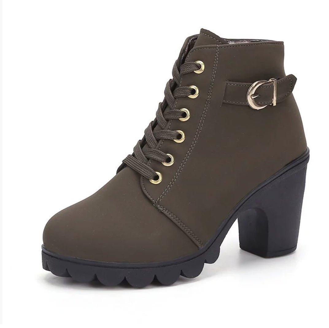 Fashoin Leopard Print Ankle Square Heel Suede Lace-up Zip Boots Women Casual Versatile Shoes Autumn And Winter | Luxury Home Accessories | Heulog Glow