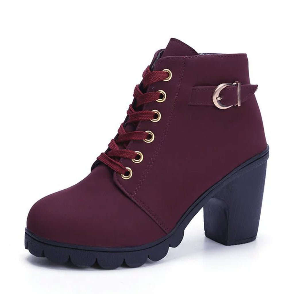 Fashoin Leopard Print Ankle Square Heel Suede Lace-up Zip Boots Women Casual Versatile Shoes Autumn And Winter | Luxury Home Accessories | Heulog Glow