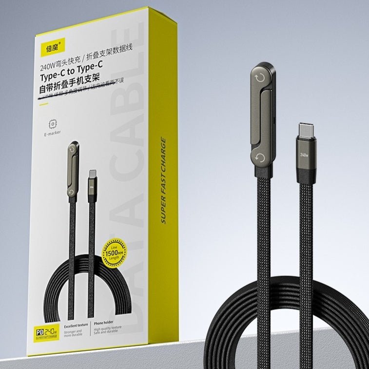 Fast Charging Foldable Bracket Data Cable 2-in-1 Data Wire Foldable Phone Tablet Stand Type-C To Type-C USB-A To Type-C | Luxury Home Accessories | Heulog Glow