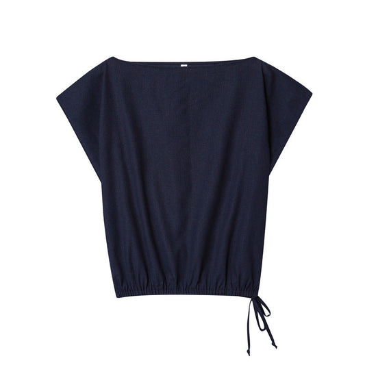 Foreign Trade Wholesale Off-neck Flounced Sleeve Linen Shirt Top Wide Leg Trousers