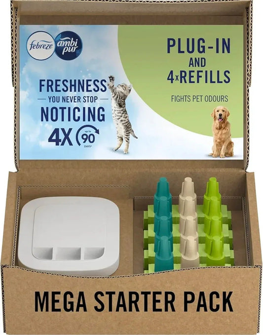 Febreze 3Volution Air Freshener Plug-In Starter Kit + 4 Refills (20ml x 4) – Pet Odour Eliminator | Luxury Home Accessories | Heulog Glow