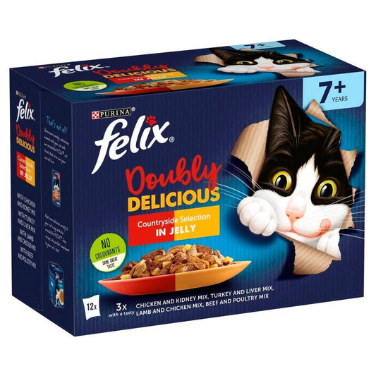 Felix Pouch As Good As It Looks Doubly Delicious Senior Meat Selection in Jelly 12 x 100g | Luxury Home Accessories | Heulog Glow