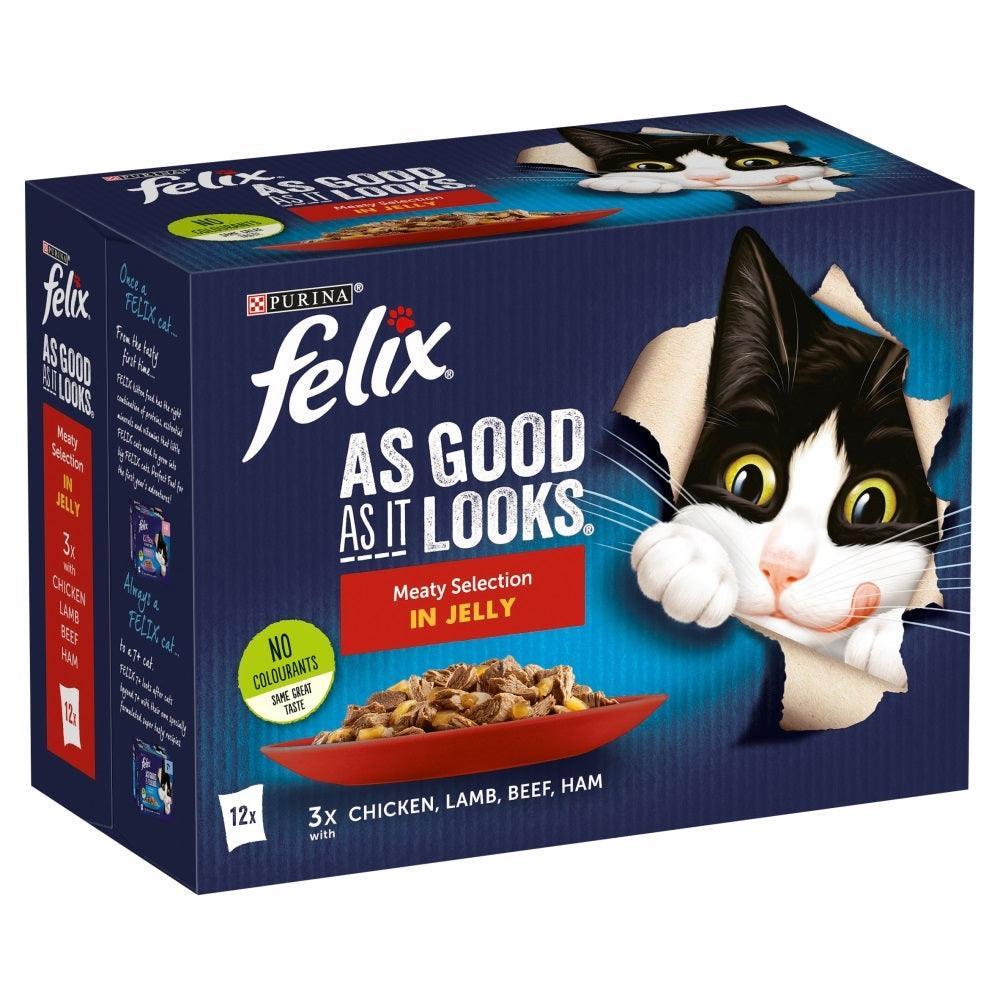 Felix Pouch As Good As It Looks Meaty Selection (Beef) in Jelly 4 x 12 x 100g | Luxury Home Accessories | Heulog Glow