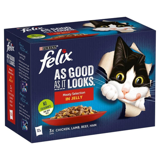 Felix Pouch As Good As It Looks Meaty Selection (Beef) in Jelly 4 x 12 x 100g | Luxury Home Accessories | Heulog Glow