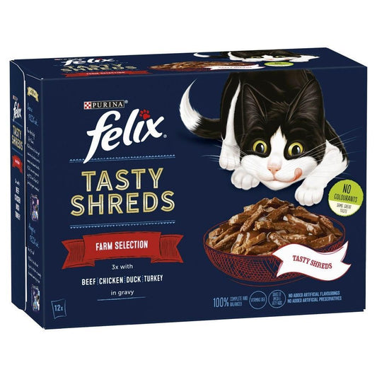 Felix Pouches Tasty Shreds Farm Selection in Gravy 12 x 80g | Luxury Home Accessories | Heulog Glow
