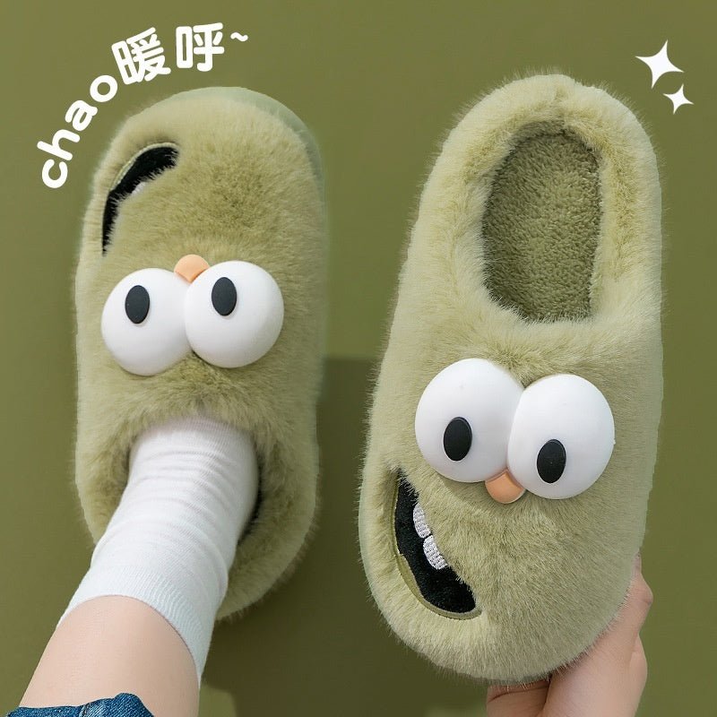 Female Warm Indoor Cartoon Big Eye Dog Cotton Slippers | Luxury Home Accessories | Heulog Glow